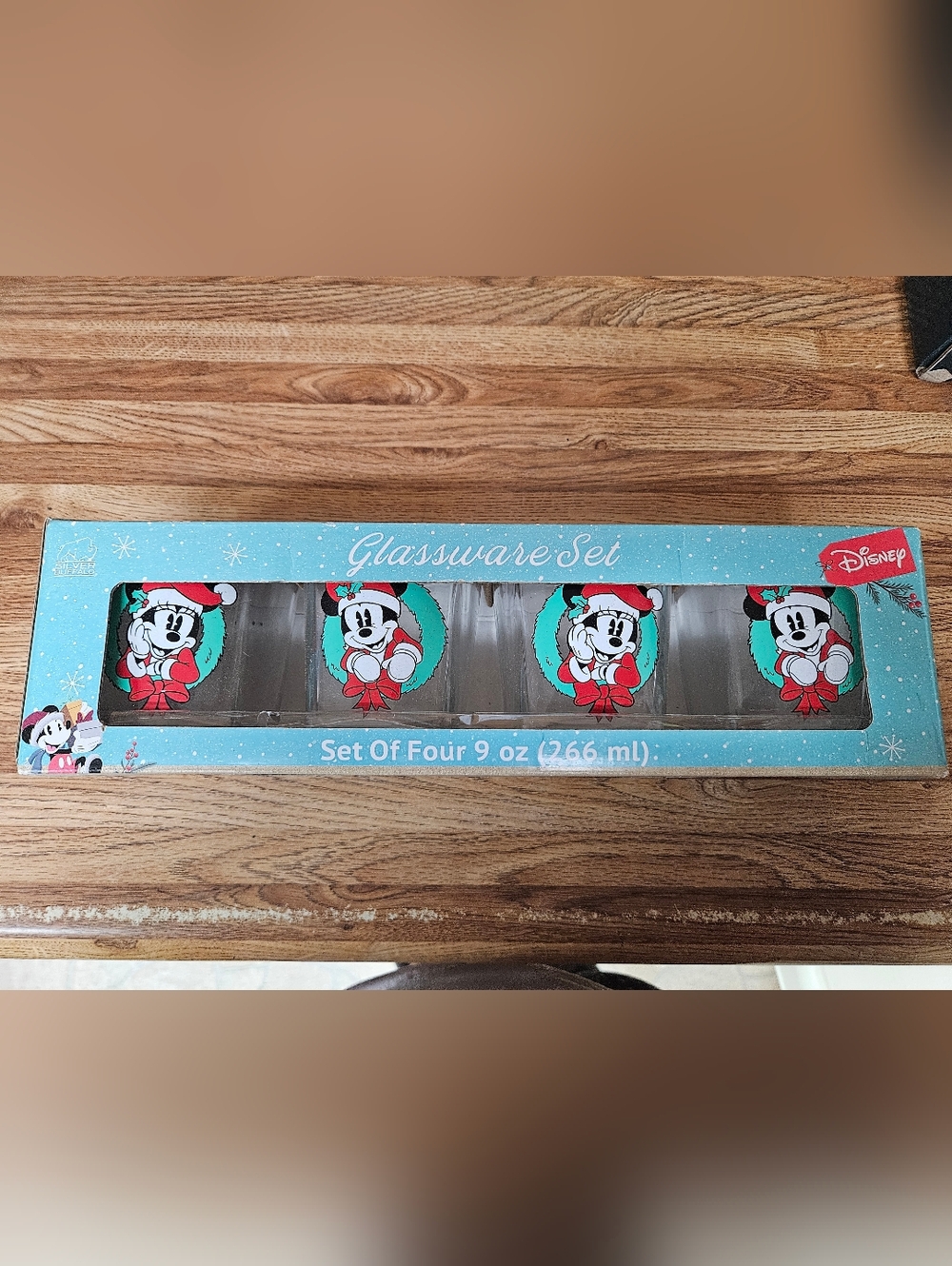 NWT Disney Minnie Mouse Holiday Glassware Set - Teal & Red